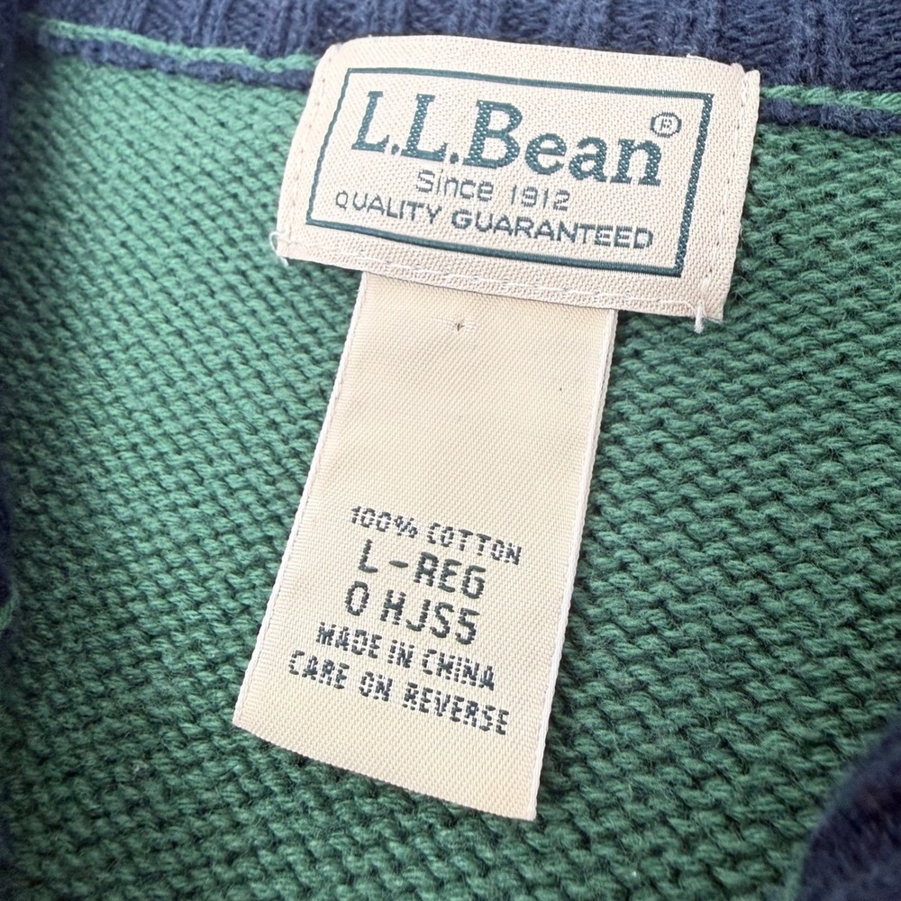 LL Bean Mens Large Green 100% Cotton Quarter Zip Pullover Sweater Regular - Picture 4 of 6